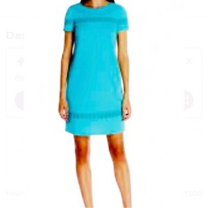LONDON TIMES Aqua Blue Mini Dress 10, Short Sleeve
